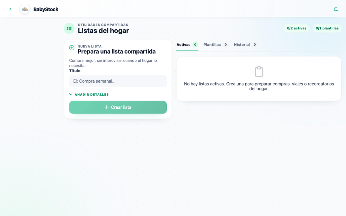 Captura de la utilidad privada de listas del hogar de BabyStock.